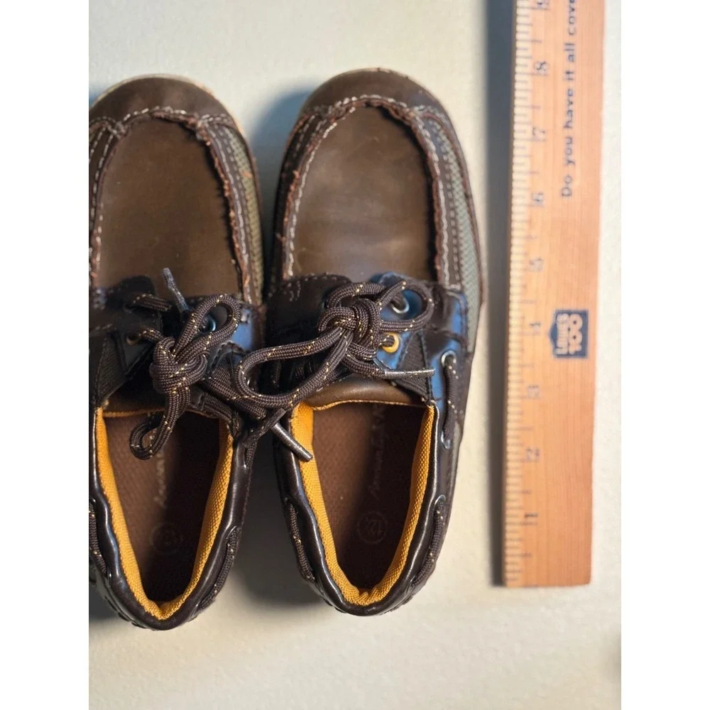 American‎ Eagle Youth Brown Faux Leather Boat Shoes Loafers Size 12.5 Preowned